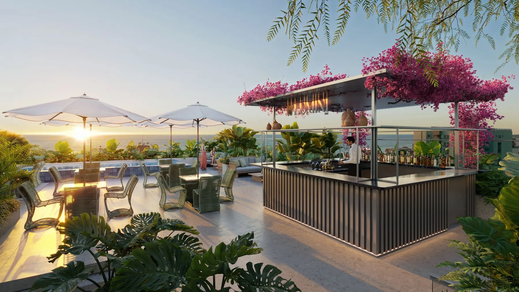 Mini bar do rooftop do Lumini